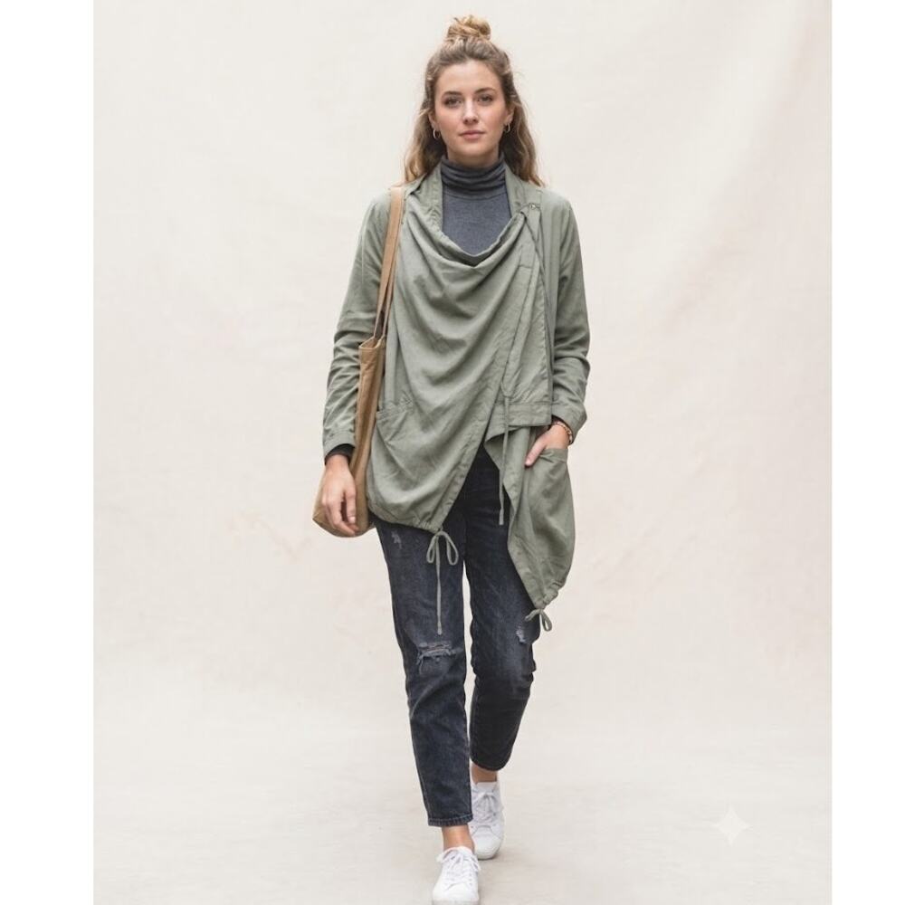 Free People Green Wrap Utility Jacket Gorpcore Lagenlook Handkerchief Mia Joy Sm